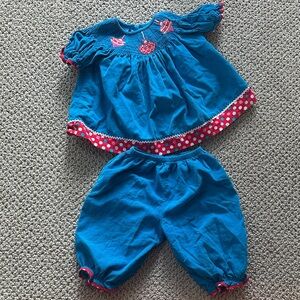 Anavini girls 18m Christmas ornament holiday matching blue corduroy set